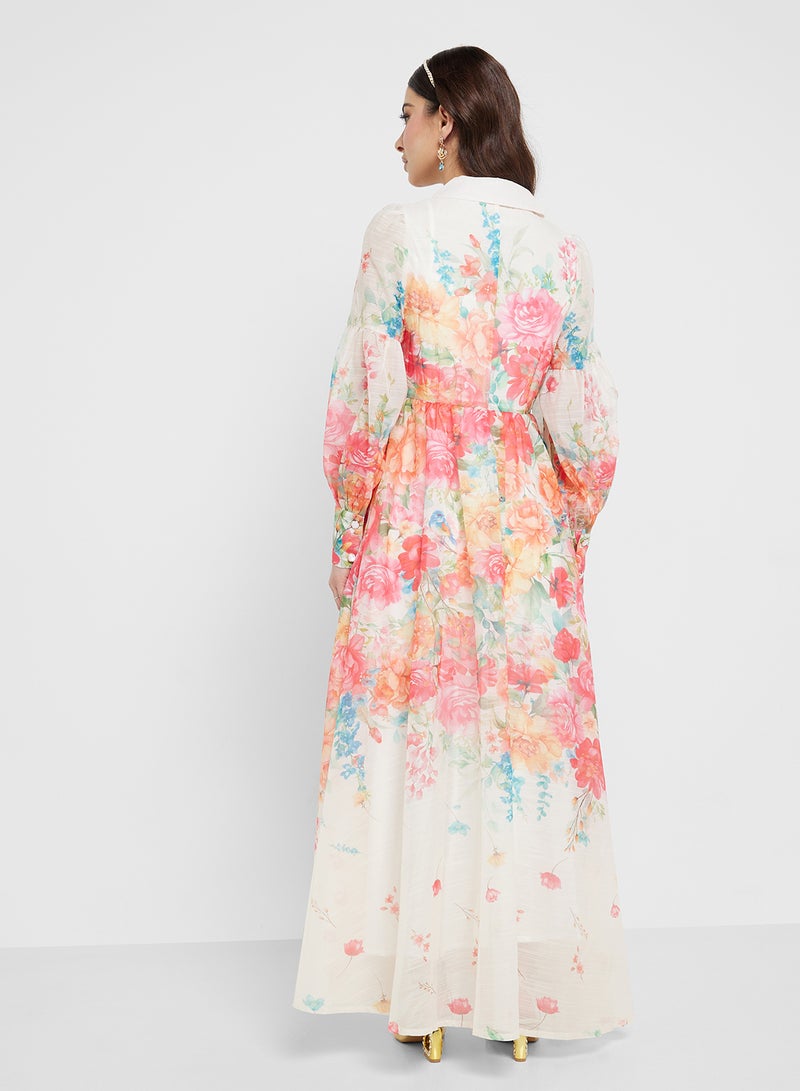 خزانة فستان شيفون مطبوع بالزهور - Image 2