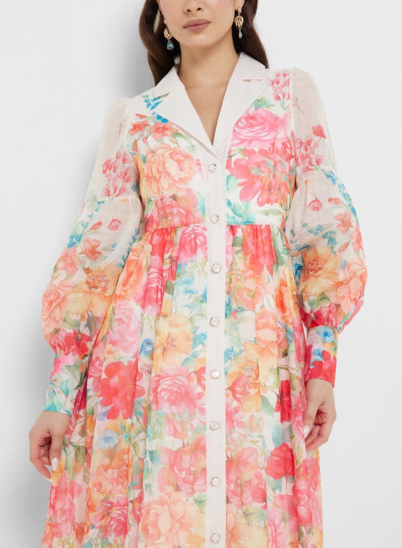 خزانة فستان شيفون مطبوع بالزهور - Image 3