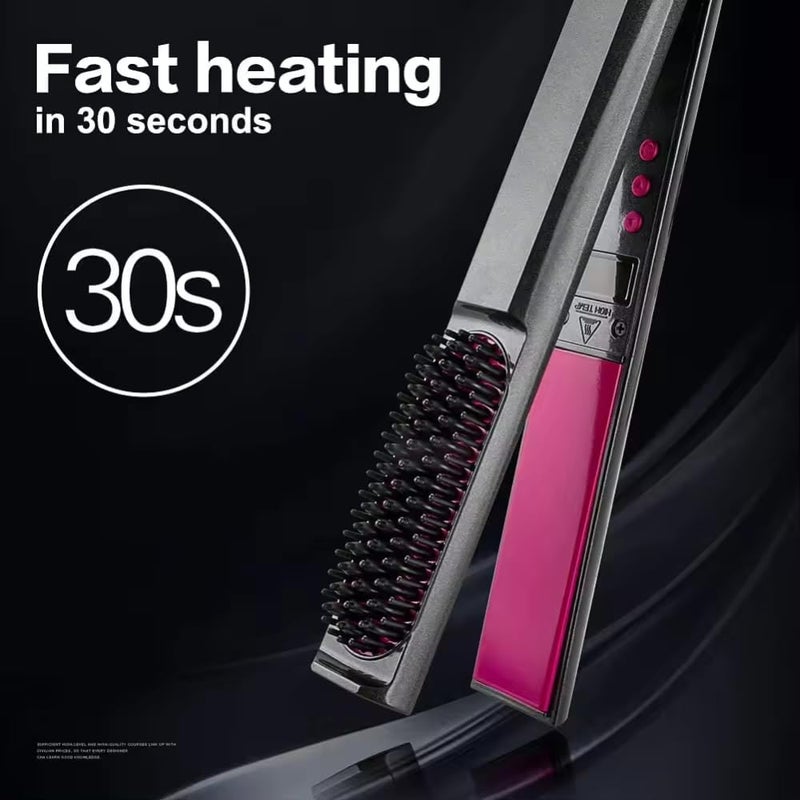 Adrohai 3 in 1 Hair Curler and Brush Comb Professional Flat Iron for Hair Curler Straightening Iron Hair Straightener Brush Electric Hair Brush Hot Iron Comb Hair Straightener Curler Electric Hot Comb - Image 2