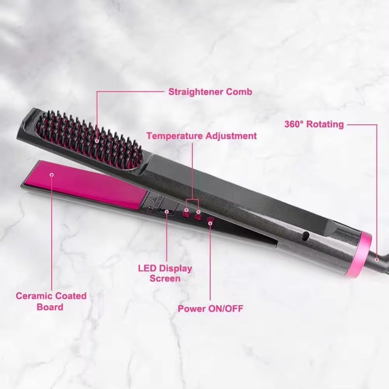 Adrohai 3 in 1 Hair Curler and Brush Comb Professional Flat Iron for Hair Curler Straightening Iron Hair Straightener Brush Electric Hair Brush Hot Iron Comb Hair Straightener Curler Electric Hot Comb - Image 5