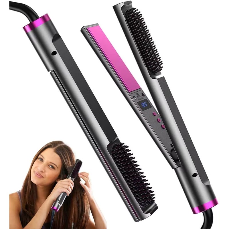Adrohai 3 in 1 Hair Curler and Brush Comb Professional Flat Iron for Hair Curler Straightening Iron Hair Straightener Brush Electric Hair Brush Hot Iron Comb Hair Straightener Curler Electric Hot Comb - Image 1