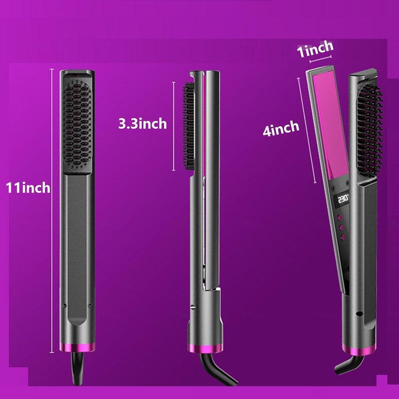 Adrohai 3 in 1 Hair Curler and Brush Comb Professional Flat Iron for Hair Curler Straightening Iron Hair Straightener Brush Electric Hair Brush Hot Iron Comb Hair Straightener Curler Electric Hot Comb - Image 4