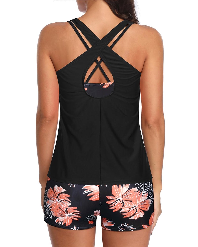 Holipick Pink Floral 3 Piece Tankini Swimsuits for Women Tummy Control Bathing Suits Swim Tank Top with Bra Boy Shorts Teen Swimwear XL - Image 3