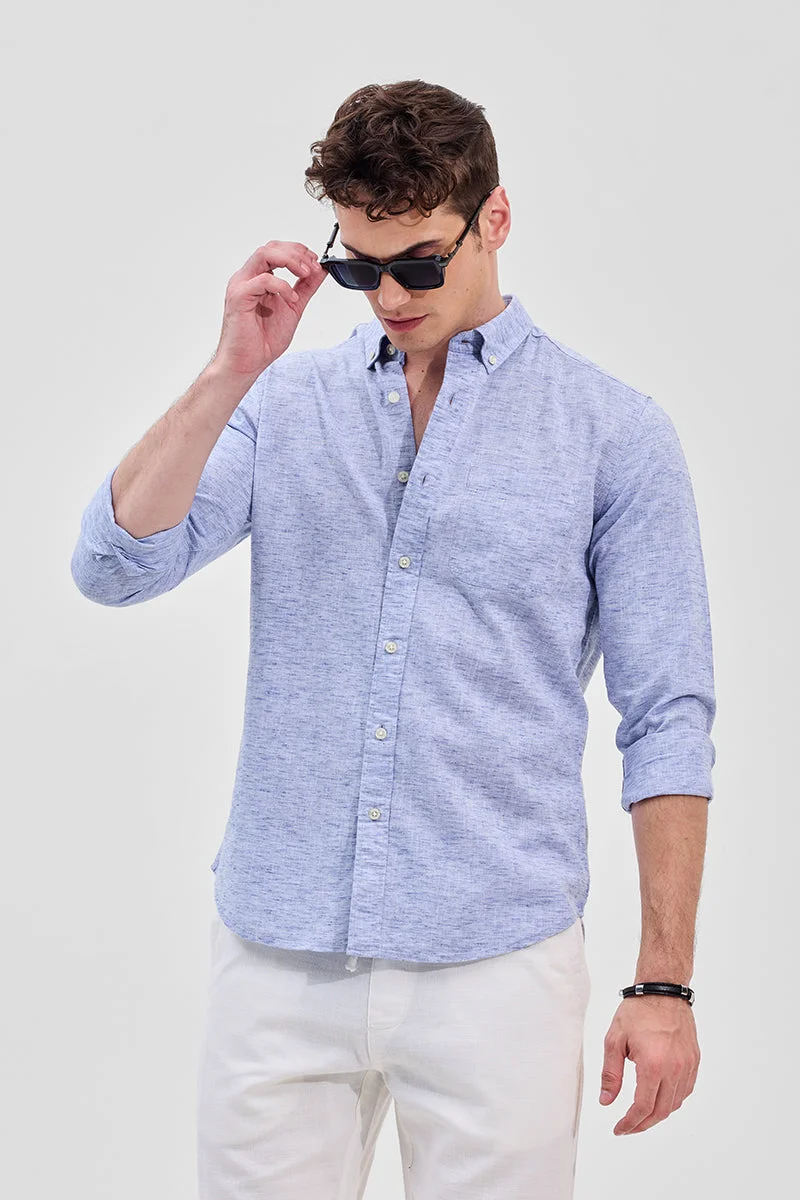 SNITCH Light Blue Textured Long Sleeve Slim Fit Shirt