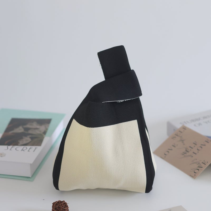 New Style Knitted Handbag, Knitted Bucket Bag, Versatile Tote Bag, Simple Handbag For Women, Color-Blocking - Image 1
