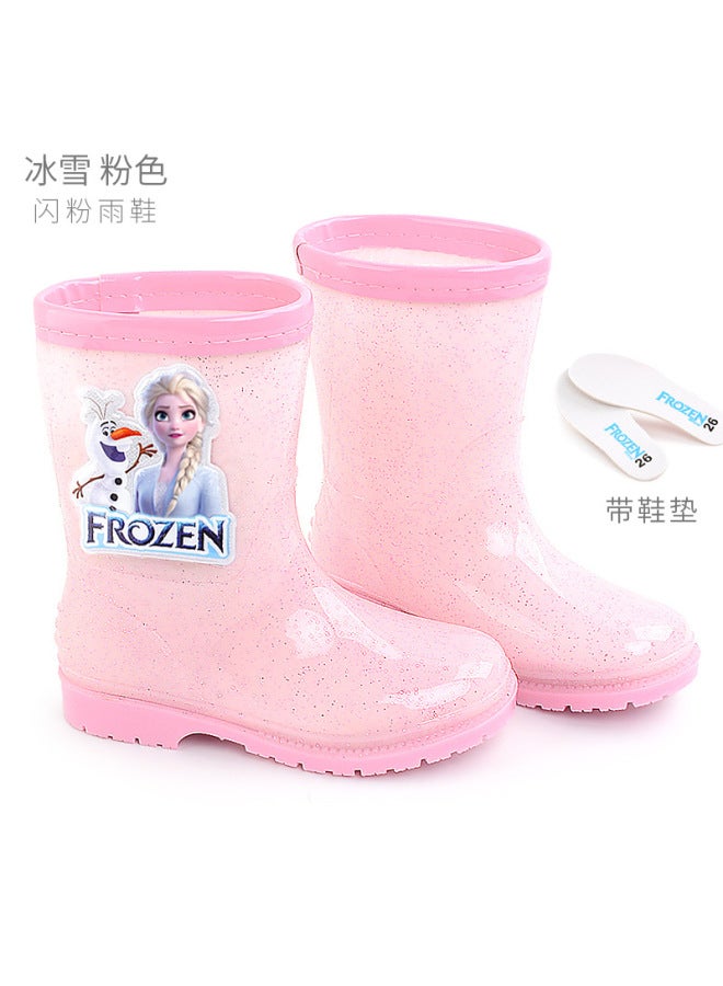 Frozen-themed Children's Rain Boots, Student Water Shoes, Rain Boots For Girls, Elsa Princess Raincoat, Non-slip Short Boots, New Style