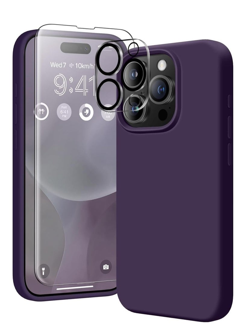 Case Compatible with iPhone 15 Pro Max, with 3X Screen Protector + 3X Camera Lens Protector, Liquid Silicone Shockproof Anti-Scratch Protective Microfiber Lining Phone Case (Deep Purple)  - Image 1