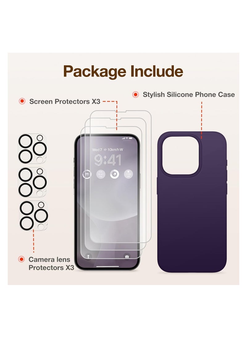 Case Compatible with iPhone 15 Pro Max, with 3X Screen Protector + 3X Camera Lens Protector, Liquid Silicone Shockproof Anti-Scratch Protective Microfiber Lining Phone Case (Deep Purple)  - Image 5