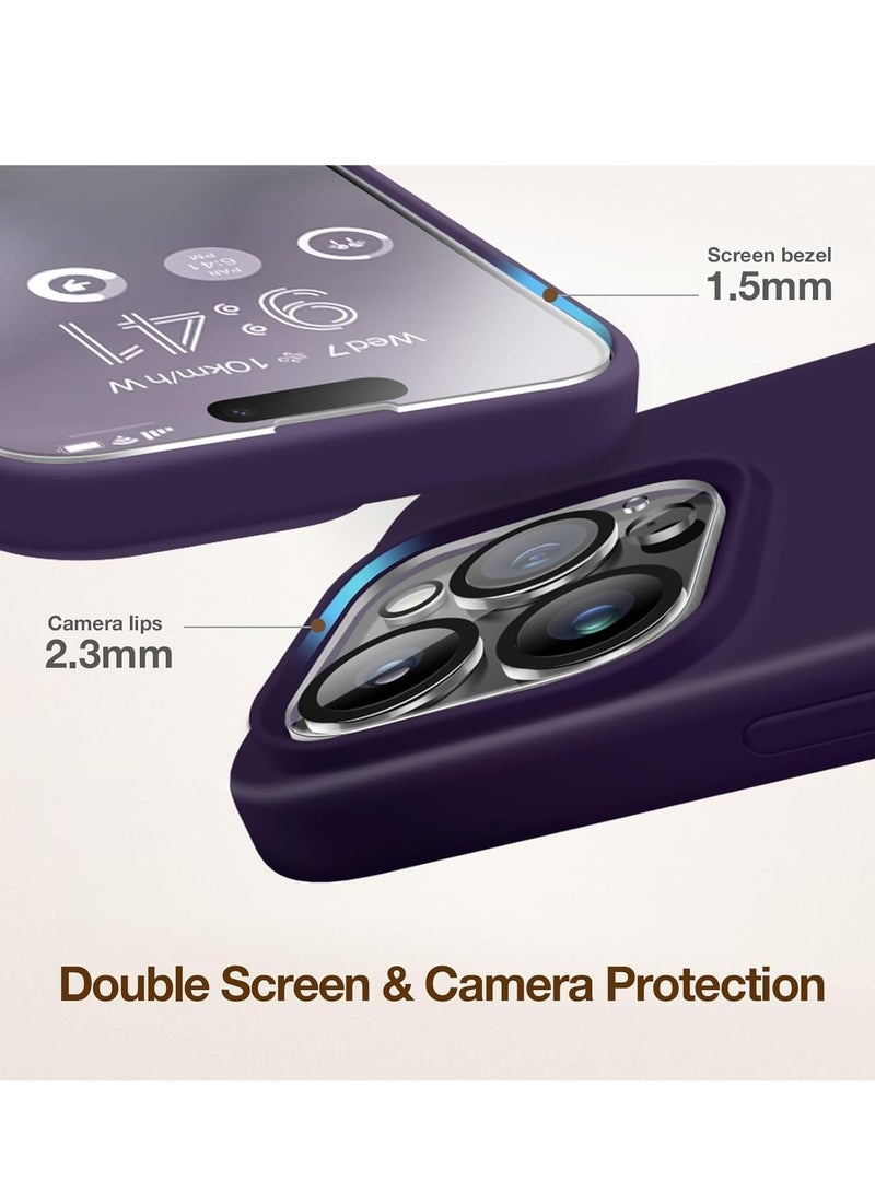 Case Compatible with iPhone 15 Pro Max, with 3X Screen Protector + 3X Camera Lens Protector, Liquid Silicone Shockproof Anti-Scratch Protective Microfiber Lining Phone Case (Deep Purple)  - Image 3