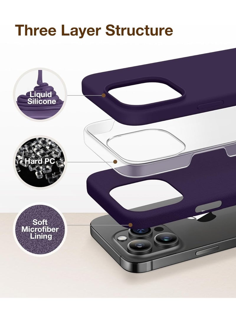 Case Compatible with iPhone 15 Pro Max, with 3X Screen Protector + 3X Camera Lens Protector, Liquid Silicone Shockproof Anti-Scratch Protective Microfiber Lining Phone Case (Deep Purple)  - Image 2