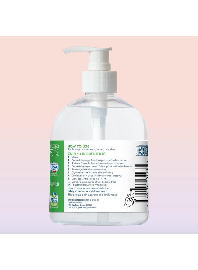 ECOS Hypoallergenic Hand Soap Plants Based Hand Soap Safe For Sensitive Skin Lemongrass 17 Oz Bottle (6 Pack) - Image 2