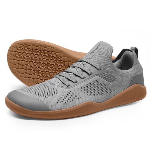 AIRHAS Men's Barefoot Shoes Zero Drop Wide Toe Box Minimalist Gym Shoes for Men Deadlift Cross Training Sneakers (Dark Grey/Gum,9.5 - Image 1