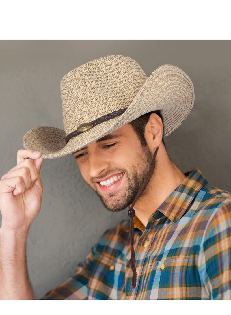 Zikra Cowboy Hat with String Foldable Summer Sun Protection Straw Beach Hats Wide Brim Adjustable Drawstring for Wedding Stage Performance Country - Image 4