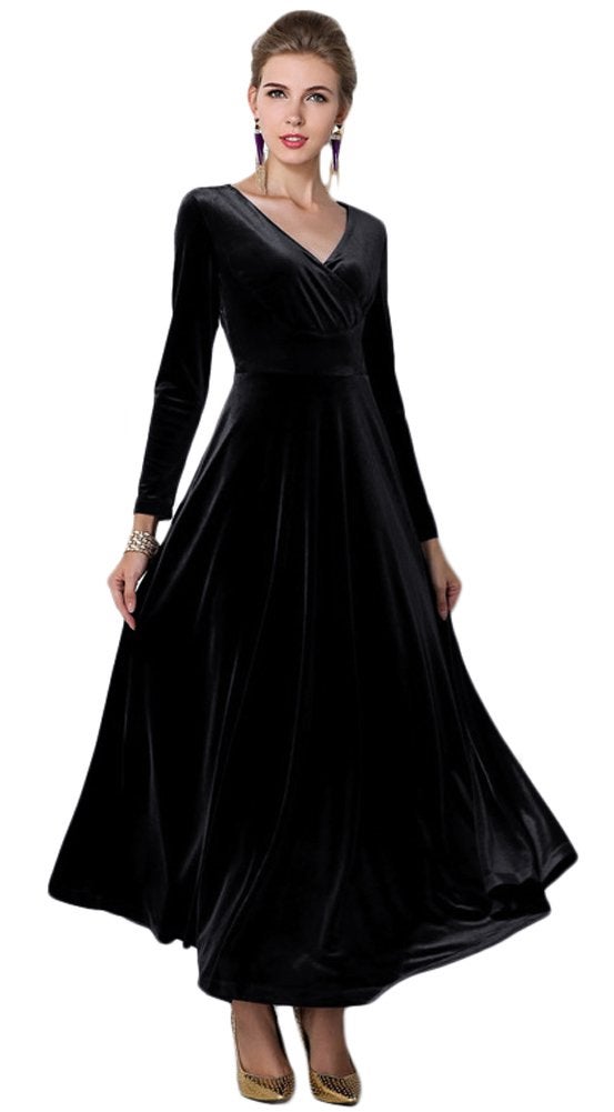 EXCHIC Women's Elegant Velvet Long Sleeve Maxi Dress Evening Party Dancing Dresses (2XL, Black) - Image 5