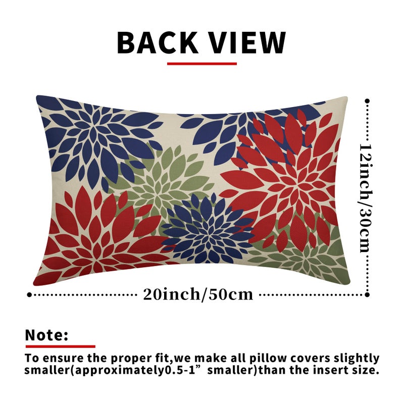 Smozenith 4th of July Pillow Covers 12X20 Inch Set of 2  Patriotic Red Blue Green Dahlia Floral Print Holiday Decorative Rectangle Throw Pillow Covers Outdoor Farmhouse Cushion Case for Couch Sofa Bed Decor  - Image 4
