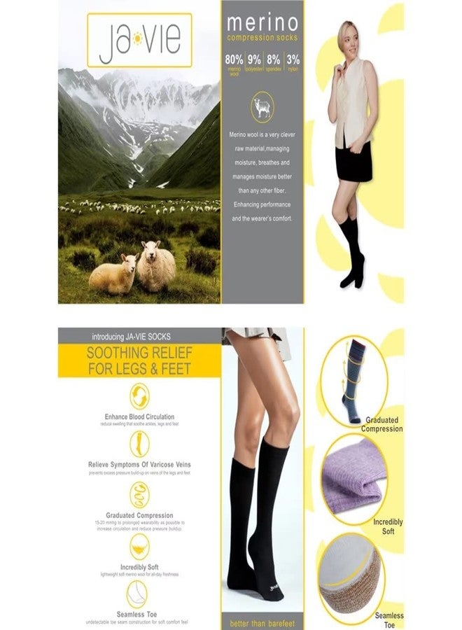 ja vie 80% Merino Wool Extra Comfort Graduated Compression Stripe Socks for Women & Men (15-20mmHg) - Image 5