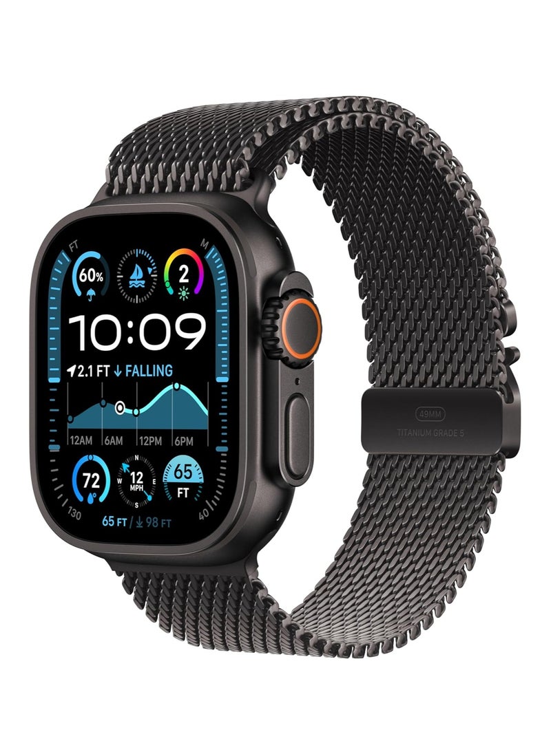 Denx - Generic Metal Strap For Apple Watch Ultra 2 (2024) 49mm Smartwatch, Titanium Metal Sport Strap Watch with Milanese Loop (Black) - Image 1