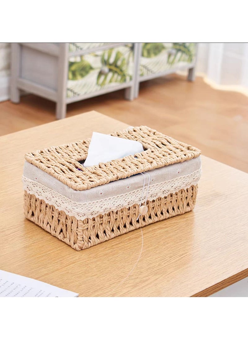 Tissue Case with Cover Hand Wooven Tissue Box Organizer Dispenser Kleenex Box with Cover Napkin Holder Napkin Dispencer For Home Office Car  - Image 3