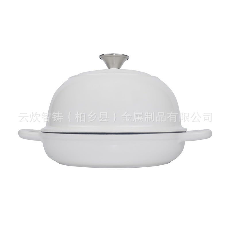 24cm White Enamel Cast Iron Bread Pot for Sourdough Baking -  Non-Stick - Image 1