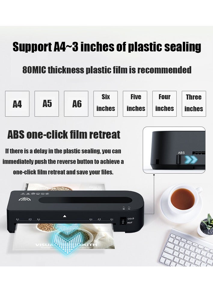 Laminator Machine for A4/A5/A6, for Home Office School Use 9 inch Max Width Quick Warm-Up Paper Trimmer Corner Rounder Hole Puncher 15 Laminating Pouches