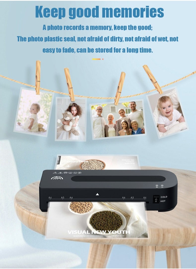 Laminator Machine for A4/A5/A6, for Home Office School Use 9 inch Max Width Quick Warm-Up Paper Trimmer Corner Rounder Hole Puncher 15 Laminating Pouches