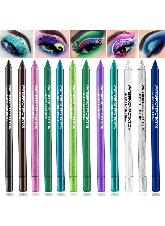 WYBLZPXZ 12 Colors Colorful Eyeliner Pencils Set Glitter Colored Eyeliner Pen Kit Metallic Pearl Green Purple White Blue Matte Eye Shadow Pencil Long Lasting Waterproof Professional Eye Makeup Pen Set (12Pcs) - Image 1