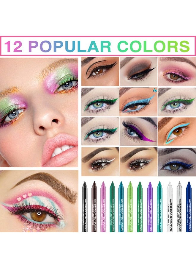 WYBLZPXZ 12 Colors Colorful Eyeliner Pencils Set Glitter Colored Eyeliner Pen Kit Metallic Pearl Green Purple White Blue Matte Eye Shadow Pencil Long Lasting Waterproof Professional Eye Makeup Pen Set (12Pcs) - Image 2