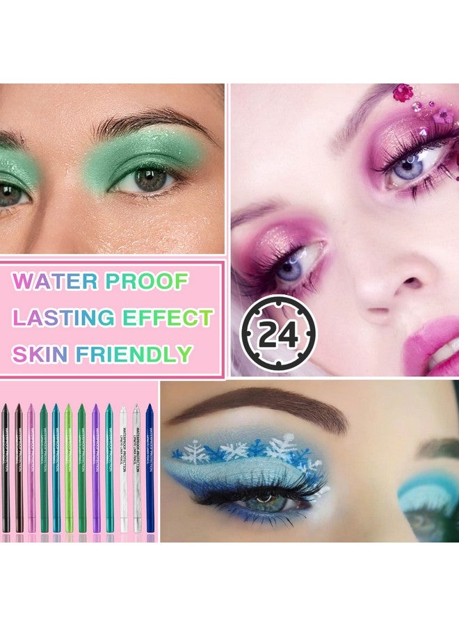 WYBLZPXZ 12 Colors Colorful Eyeliner Pencils Set Glitter Colored Eyeliner Pen Kit Metallic Pearl Green Purple White Blue Matte Eye Shadow Pencil Long Lasting Waterproof Professional Eye Makeup Pen Set (12Pcs) - Image 4