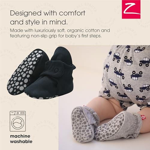 Zutano Unisex Organic Cotton Baby Booties With Gripper Soles, Black, 12M - Image 2