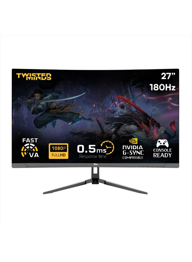 TWISTED MINDS TM27FHD180VA Eclipse Series Gaming Monitor Curved 27 Inch 1920x1080p FHD VA Panel 165/180hz Refresh Rate HDMI 2.1 0.5 Response Time HDR with Built in Speakers Black - Image 1