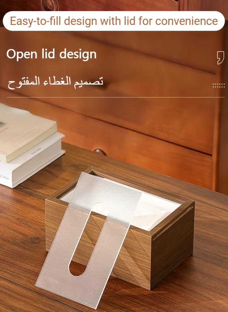 إتش كيو جيمنغ غطاء علبة المناديل، حامل علبة مناديل مستطيل متعدد الوظائف مع غطاء منزلق، منظم علبة مناديل الوجه الخشبية المزخرفة لغرفة المعيشة وغرفة النوم والمنزل وطاولة المكتب علبة مناديل علب مناديل صغيره لطاولات - Image 3