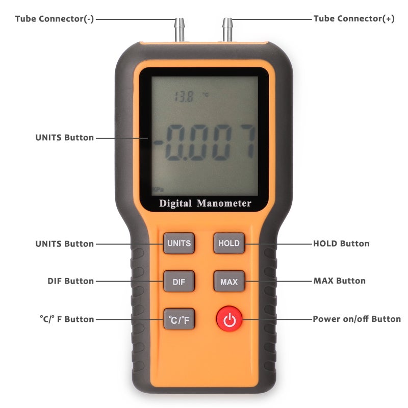 Digital Manometer: 12 Adjustable Pressure Units High Accuracy Sensor - ℃ ℉ Switchable Multifunctional Tool for Indoor Temperature & Pressure Measurement - Image 4