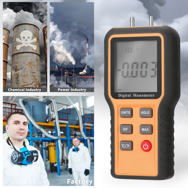 Digital Manometer: 12 Adjustable Pressure Units High Accuracy Sensor - ℃ ℉ Switchable Multifunctional Tool for Indoor Temperature & Pressure Measurement - Image 2