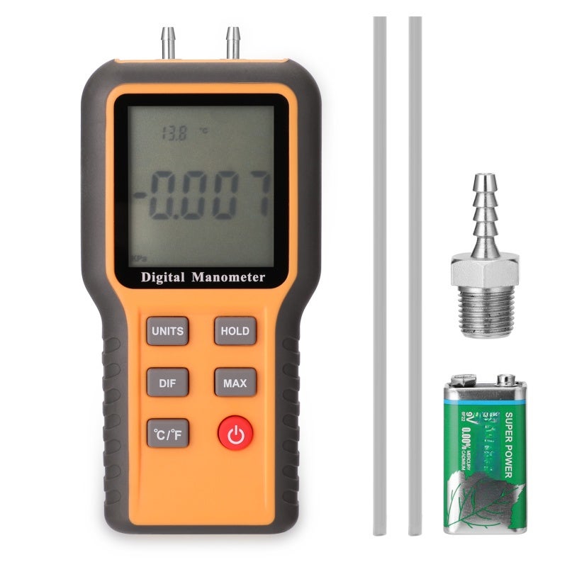 Digital Manometer: 12 Adjustable Pressure Units High Accuracy Sensor - ℃ ℉ Switchable Multifunctional Tool for Indoor Temperature & Pressure Measurement - Image 1