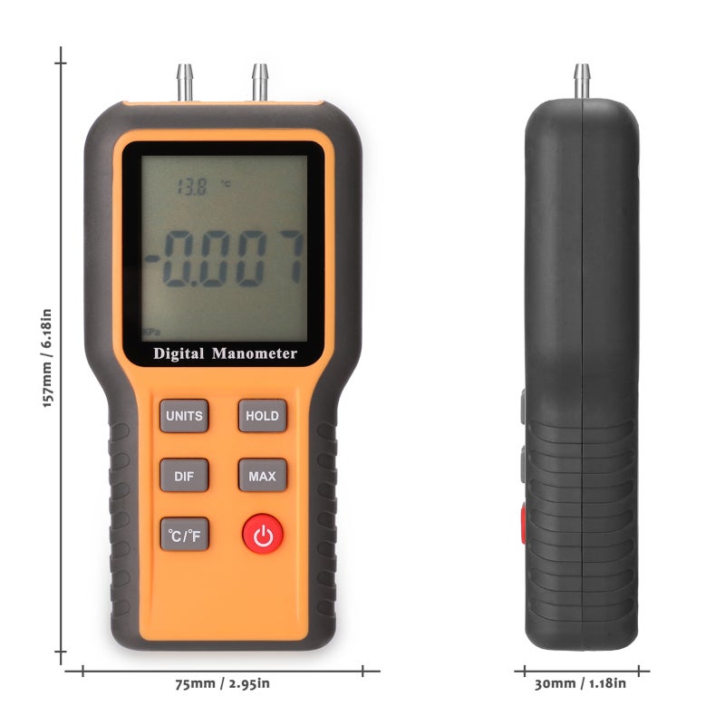 Digital Manometer: 12 Adjustable Pressure Units High Accuracy Sensor - ℃ ℉ Switchable Multifunctional Tool for Indoor Temperature & Pressure Measurement - Image 3