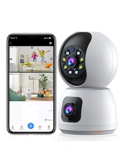Dual Lens Indoor Security Camera – 360° Rotation, WiFi Wireless Smart Security Camera with Motion Tracking, Extended Viewing Angle, Dual Screen, Audio, and Mobile Alerts – Enhanced Home Monitoring and Protection