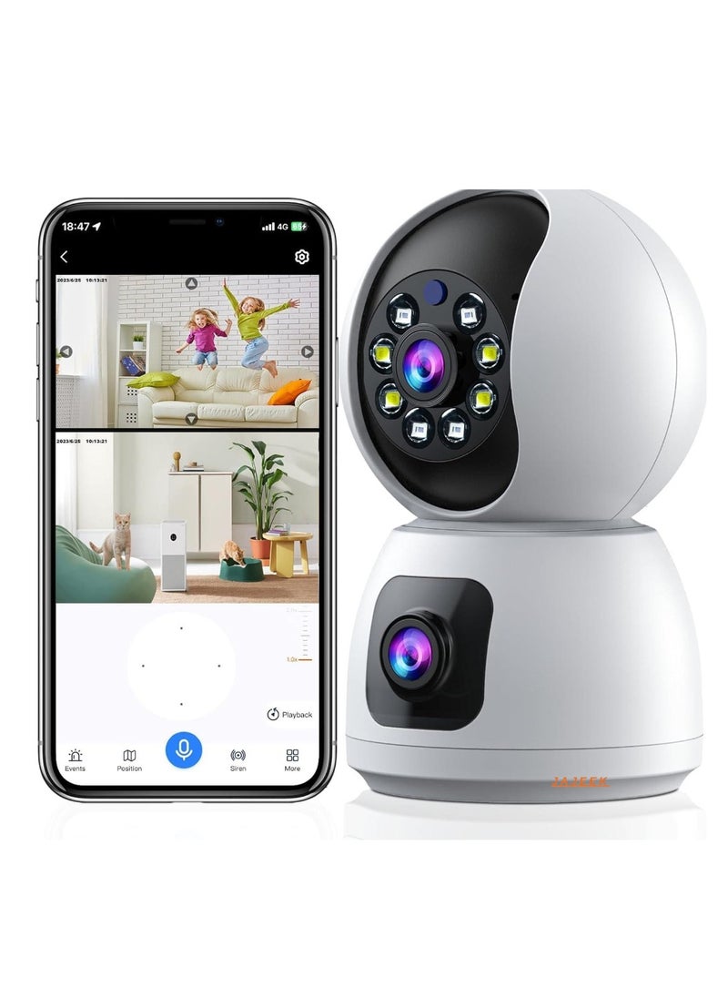JAJEEK - Dual Lens Indoor Security Camera – 360° Rotation, WiFi Wireless Smart Security Camera with Motion Tracking, Extended Viewing Angle, Dual Screen, Audio, and Mobile Alerts – Enhanced Home Monitoring and Protection - Image 1