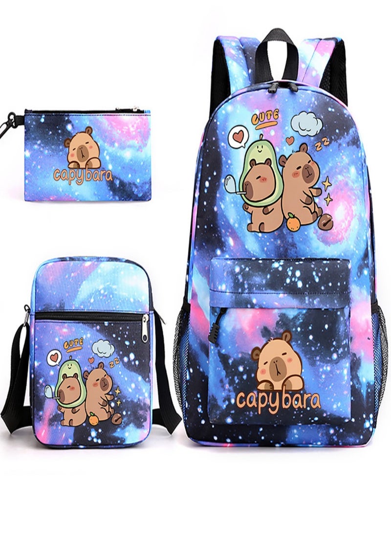 Capybara Children Backpack Schoolbag Teen Student School Book bag with Lunch Box Pen Case 3 in 1 for Kids