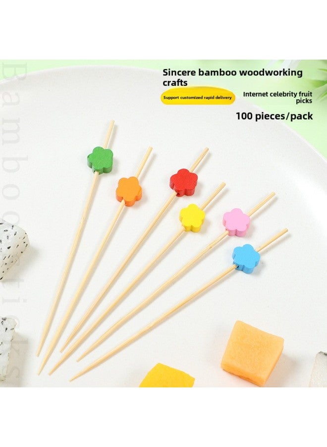 Green Plum Blossom Fruit Stick Fashion Wine Sign Hamburger Decorative Fancy Bamboo Stick Disposable Toothpick 100 Pc/bag-Specifications:Pink Plum Blossom 12cm (100 Pieces/pack)  - Image 2
