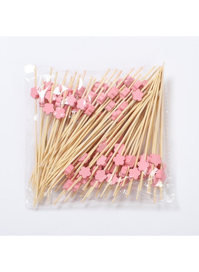 Green Plum Blossom Fruit Stick Fashion Wine Sign Hamburger Decorative Fancy Bamboo Stick Disposable Toothpick 100 Pc/bag-Specifications:Pink Plum Blossom 12cm (100 Pieces/pack)  - Image 1