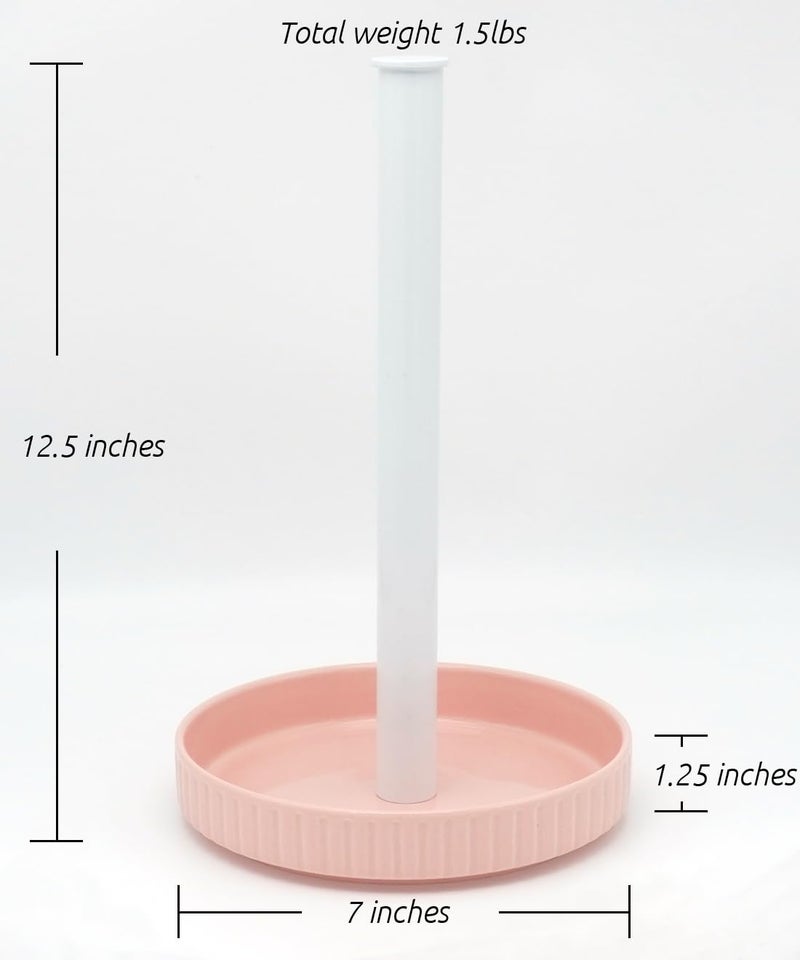 VROOMIUM Paper Towel Holder Countertop, Ceramic Base Easy-to-Clean, 1.5 lbs, 7" B x 12.5" H, Stable Elegant and Durable Kitchen Roll Stand, Cute Pink - Image 3