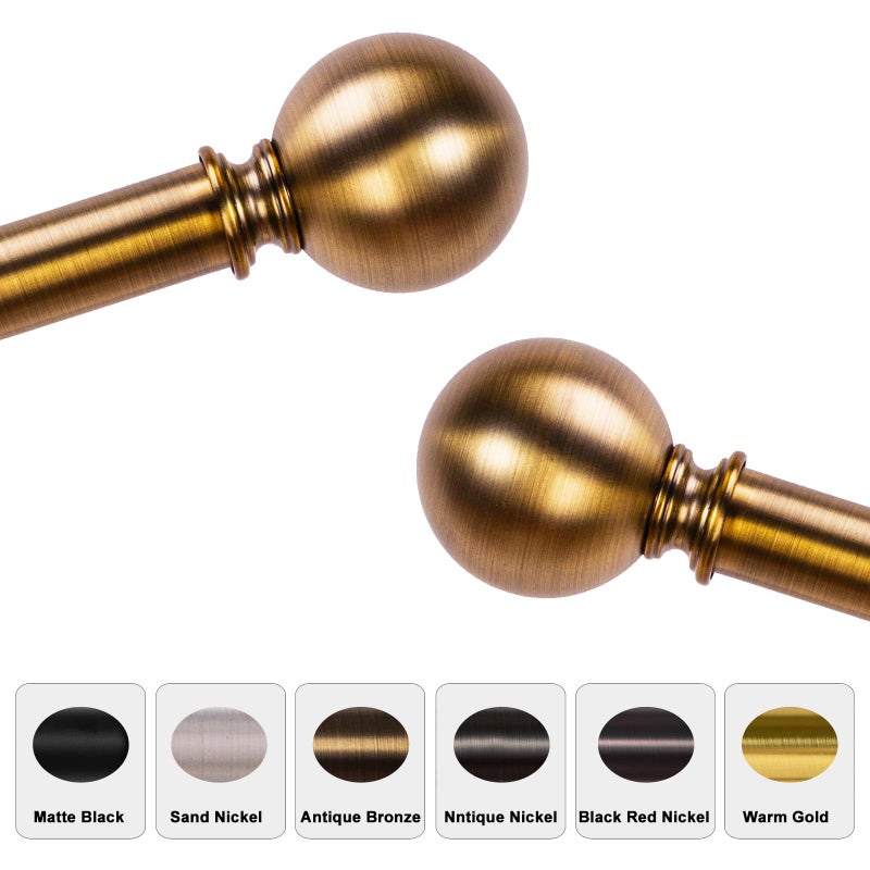 WORLD RODS Brass Curtain Rods for Windows 18 to 88 inches, 1 Inch Modern Metal Drapery Rods, Adjustable Heavy Duty Curtain Pole with Round Finials(18"-88"Antique Brass) - Image 2