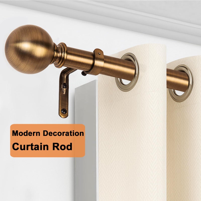 WORLD RODS Brass Curtain Rods for Windows 18 to 88 inches, 1 Inch Modern Metal Drapery Rods, Adjustable Heavy Duty Curtain Pole with Round Finials(18"-88"Antique Brass) - Image 3