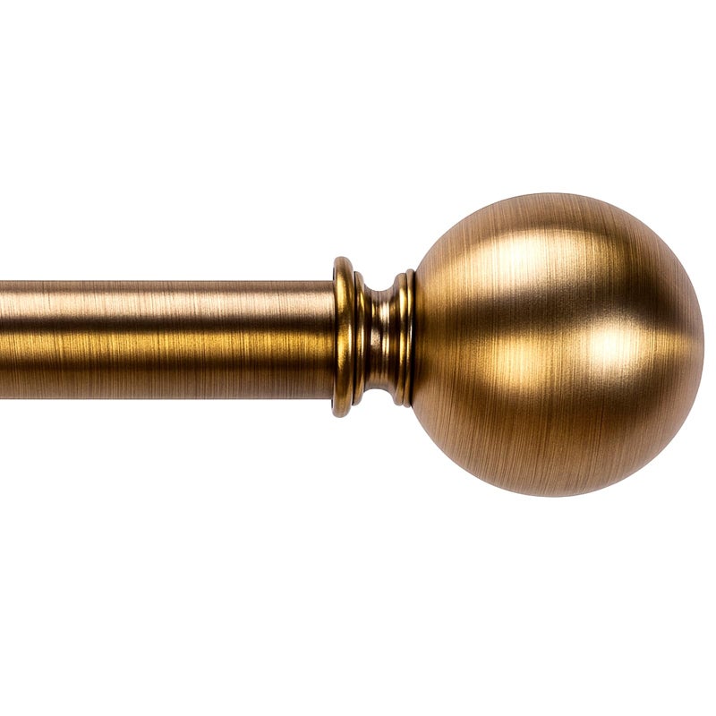 WORLD RODS Brass Curtain Rods for Windows 18 to 88 inches, 1 Inch Modern Metal Drapery Rods, Adjustable Heavy Duty Curtain Pole with Round Finials(18"-88"Antique Brass) - Image 1