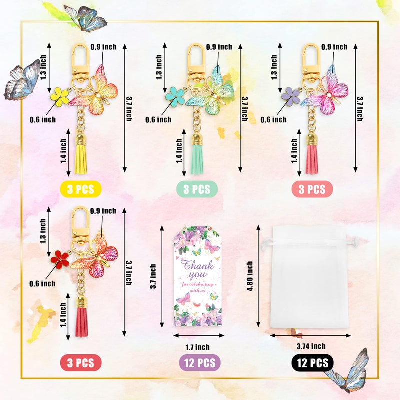 BANBALLON 12 Sets Butterfly Party Favors Tassel Keychain Fairy Party Decorations with Laser Butterfly Flower Gauze Bag Thank You Cards for Birthday Party Baby Shower Goodie Bag Decor (Butterfly) - Image 3