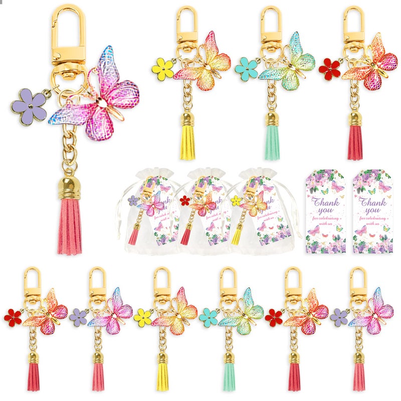BANBALLON 12 Sets Butterfly Party Favors Tassel Keychain Fairy Party Decorations with Laser Butterfly Flower Gauze Bag Thank You Cards for Birthday Party Baby Shower Goodie Bag Decor (Butterfly) - Image 2