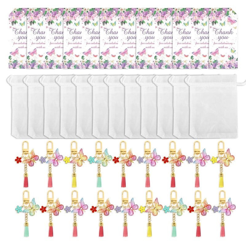 BANBALLON 12 Sets Butterfly Party Favors Tassel Keychain Fairy Party Decorations with Laser Butterfly Flower Gauze Bag Thank You Cards for Birthday Party Baby Shower Goodie Bag Decor (Butterfly) - Image 1