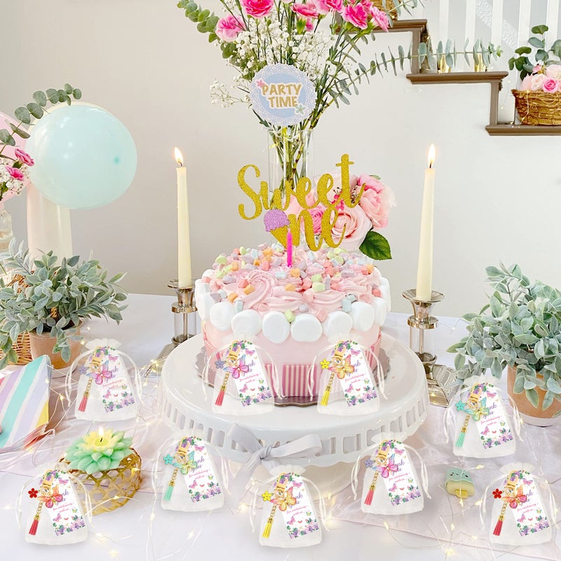 BANBALLON 12 Sets Butterfly Party Favors Tassel Keychain Fairy Party Decorations with Laser Butterfly Flower Gauze Bag Thank You Cards for Birthday Party Baby Shower Goodie Bag Decor (Butterfly) - Image 5
