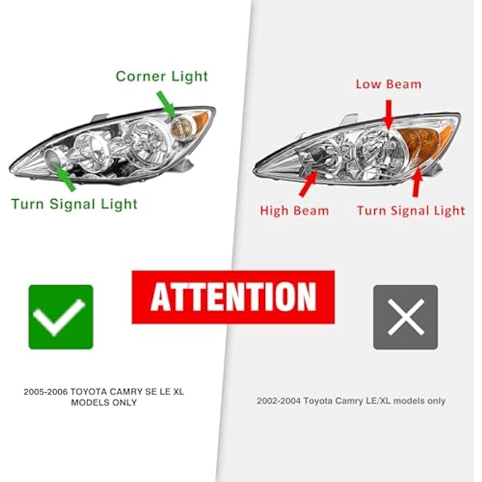ADCARLIGHTS For 20052006 Camry Headlight Assembly Compatible With 2005 2006 Toyota Camry Chrome Housing With Amber Reflector Headlamp Replacement Left And Right Pair - Image 3
