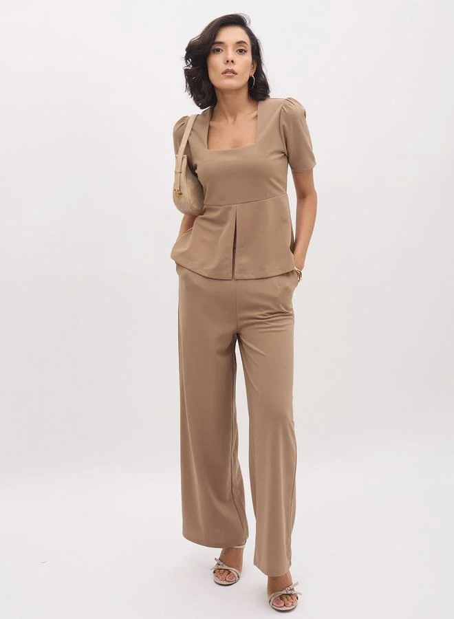 SASSAFRAS Beige Cross Pocket Front Dart Straight Pants